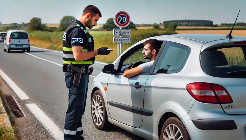 Un policier français effectue un contrôle routier avec un test salivaire, vérifiant la capacité d'un conducteur à conduire après avoir consommé du CBD